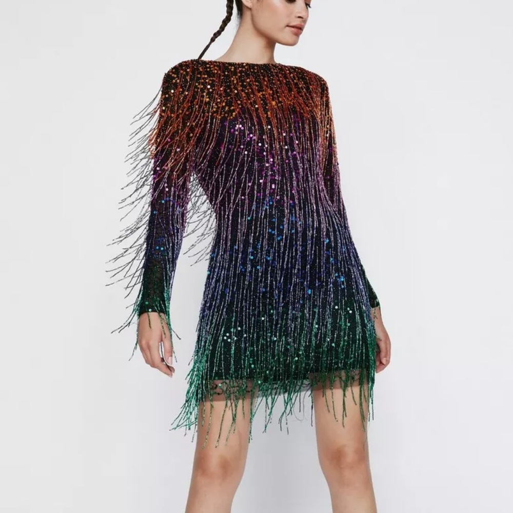 Nasty Gal Colorful Beaded Fringe Dress (NWT)